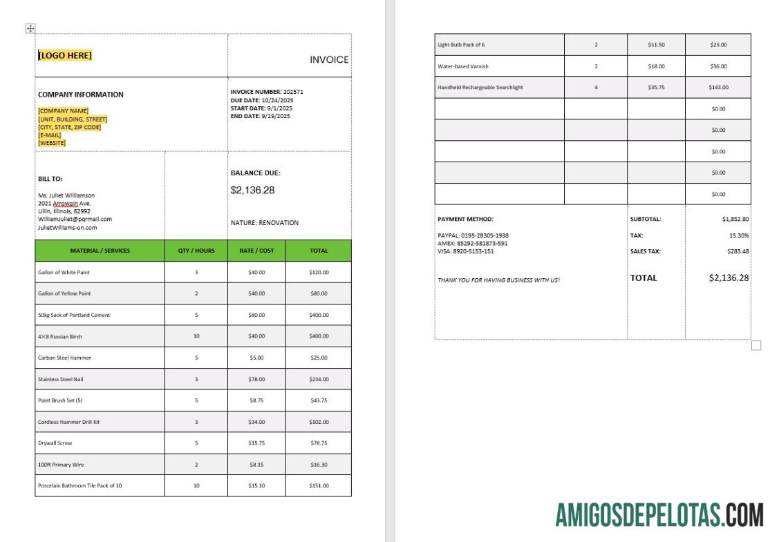 imprimível Modelo de fatura geral de cálculo de impostos